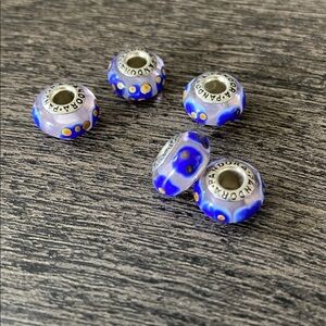 Pandora Blue and Yellow Dice Beads Set of 5